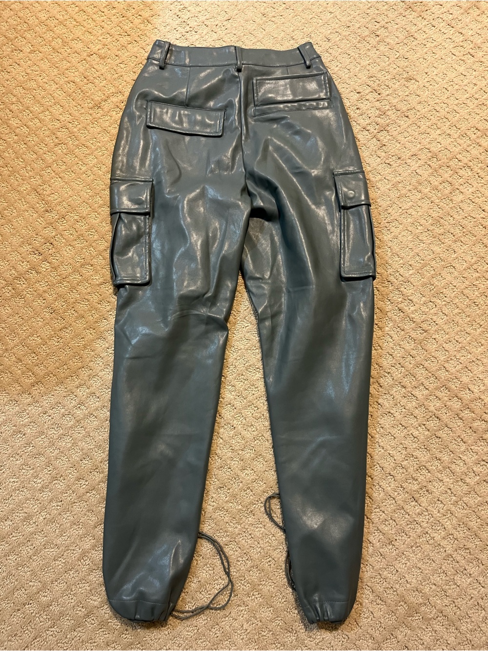 7 For All Mankind Women’s High-Rise Vegan Leather Cargo Pants - Slate Blue - Picture 5 of 5